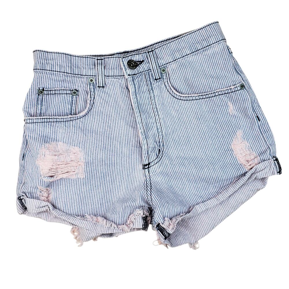 Carmar LF Floyd Hi-Rise Striped Distressed Button Fly Shorts Size 23